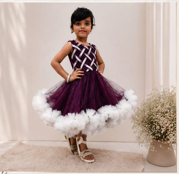 Luxury Wine Princess Party Dress for Girls 💜✨