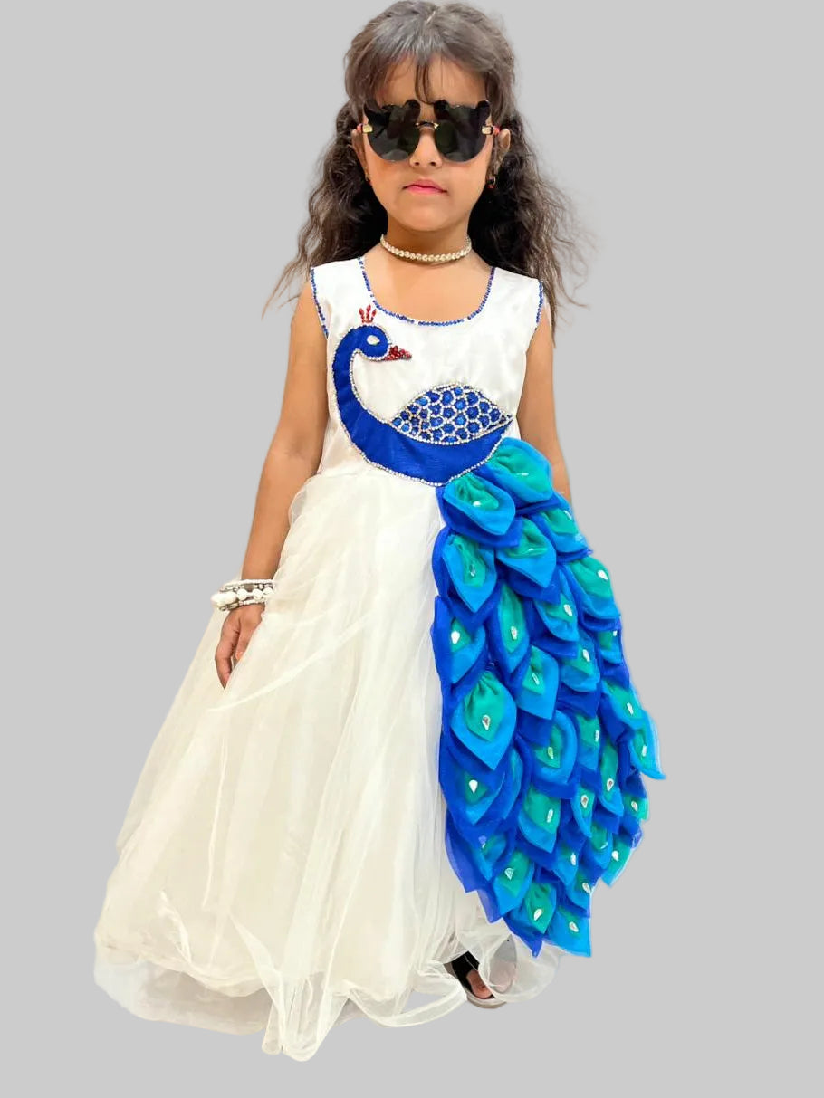 Peacock Feather Princess Party Gown for Girls 🦚✨