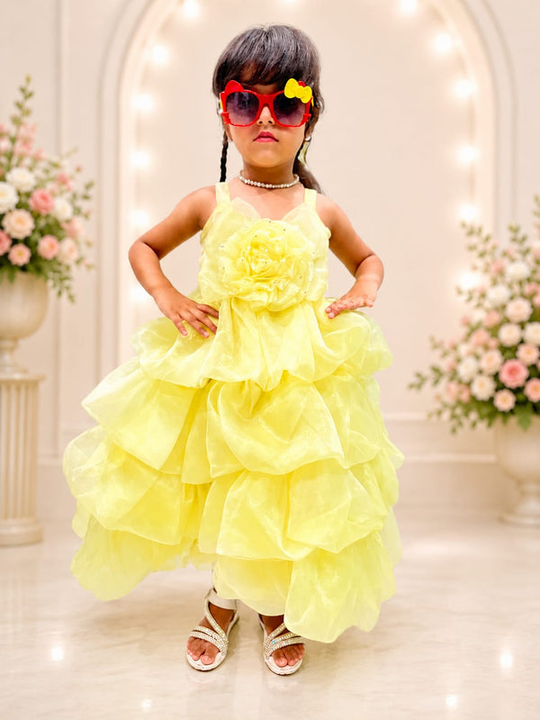 Luxury Layered Princess Party Gown for Girls 💛✨