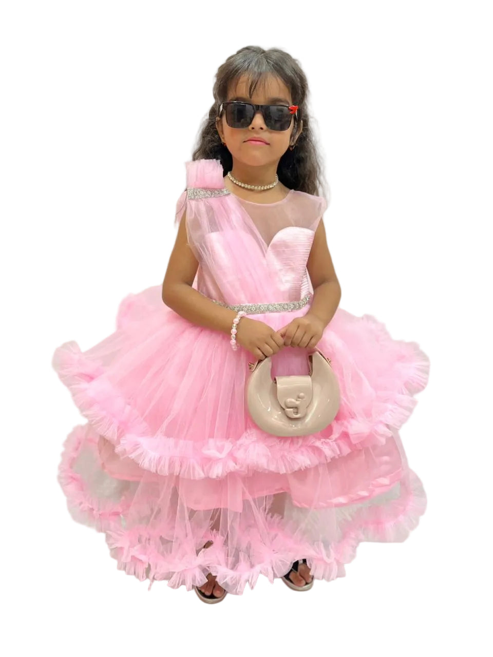 BABY PINK LAYERED RUFFLE PARTY FROUK WITH FOR GIRLS
